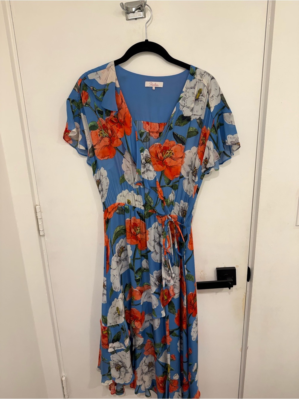 Parker Reina Maritime Floral Silk Midi Dress (M)